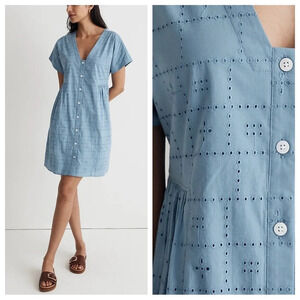 New! Madewell Button-Front V-Neck Mini Dress nwt 18940